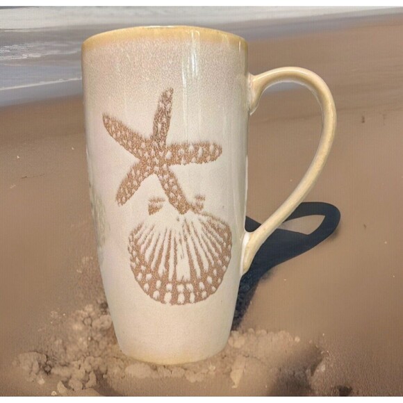 Sonoma Life+Style Ivory Coast Mug 16 oz Large Coffee Beach Sea Life Shell - Picture 1 of 7